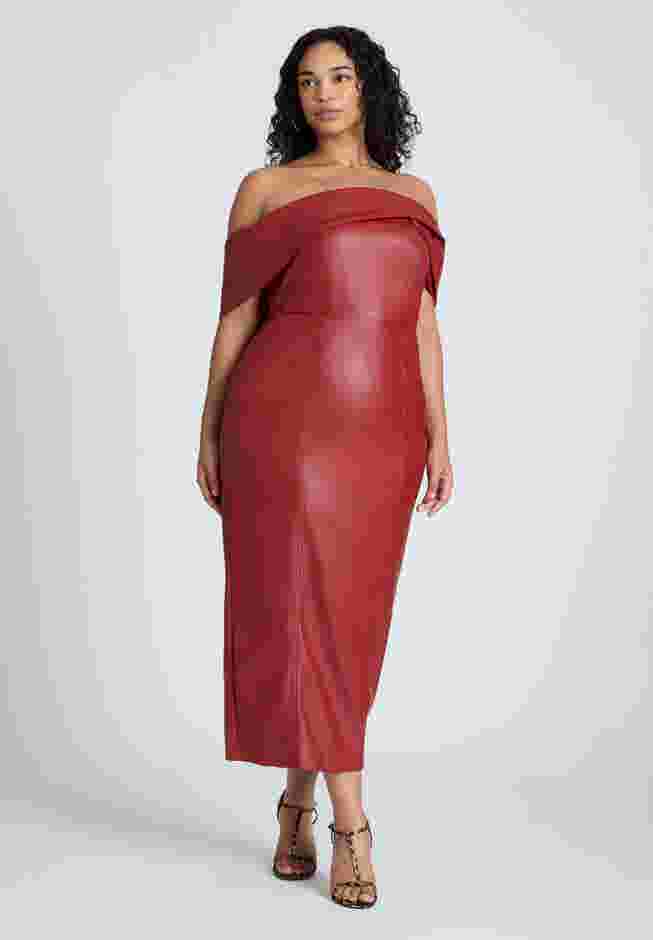 Fold Over Faux Leather Midi Dress image number 0