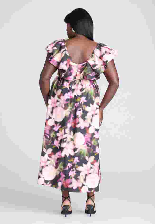 Ruffle Neckline Floral Dress image number 1