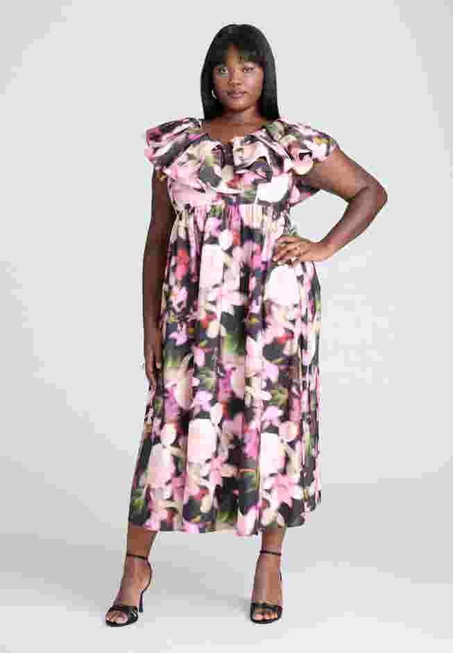 Ruffle Neckline Floral Dress image number 0