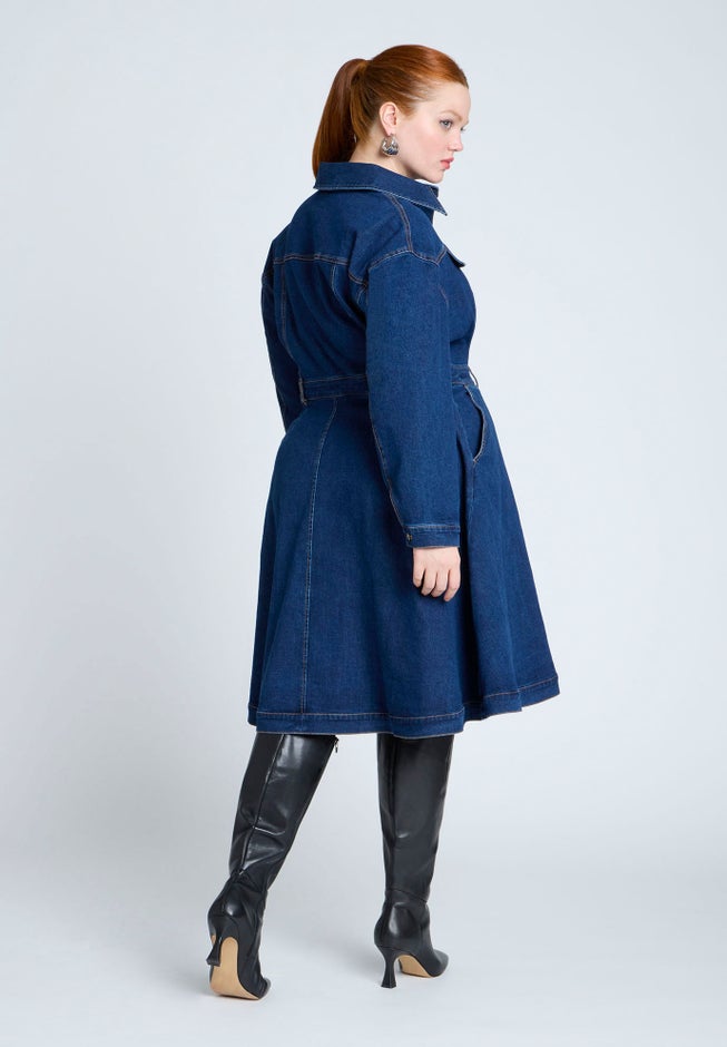 Denim Fit And Flare Shirt Dress image number 1