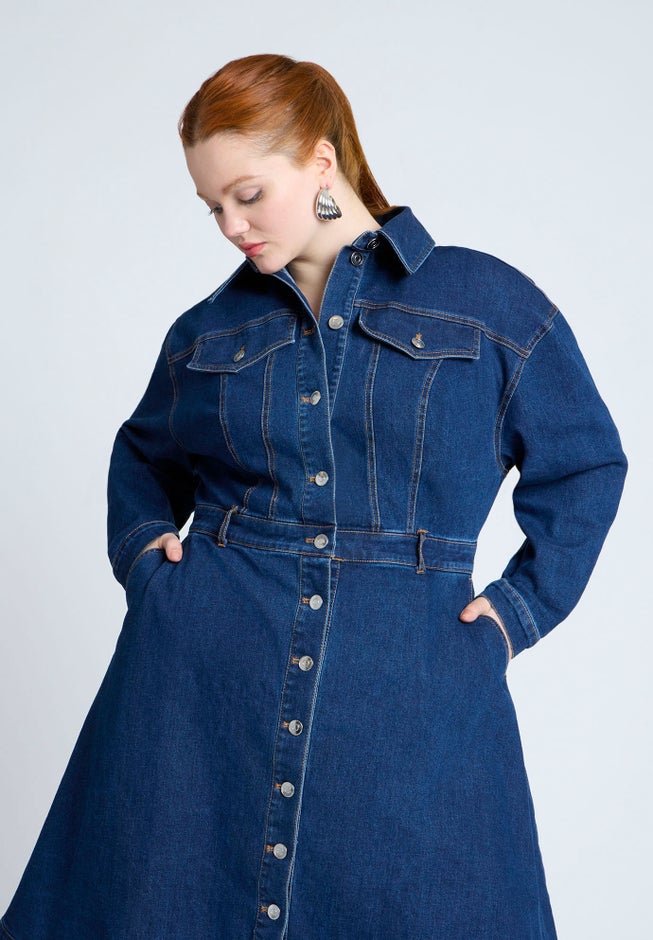 Denim Fit And Flare Shirt Dress image number 2