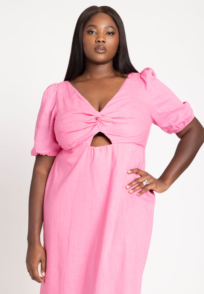 Twist Bodice Puff Sleeve Dress image number null