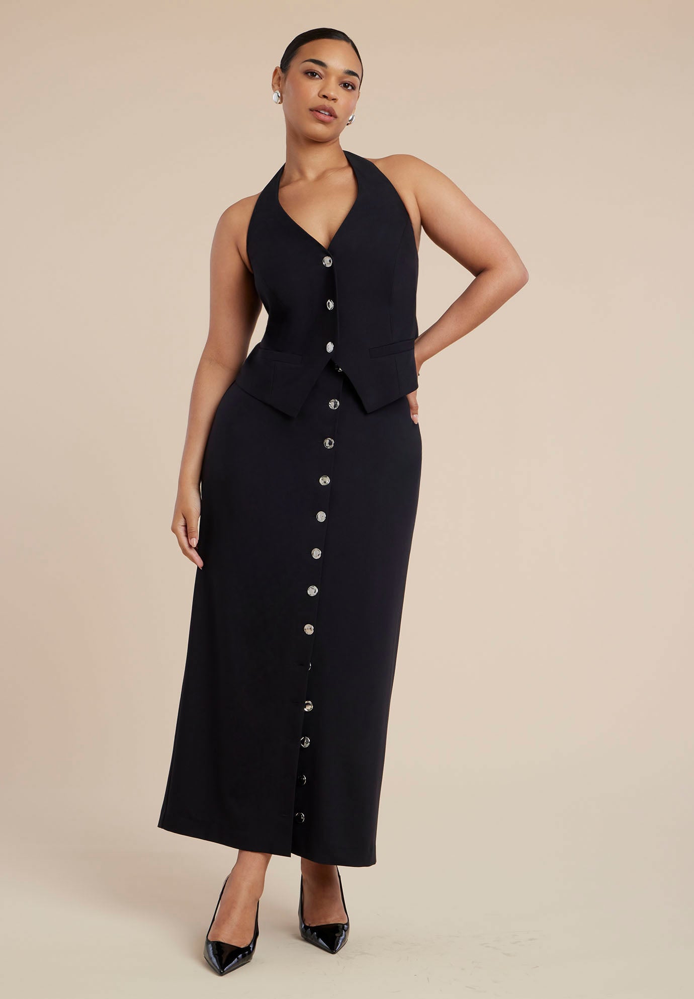 Buttoned Maxi Column Skirt image number 3