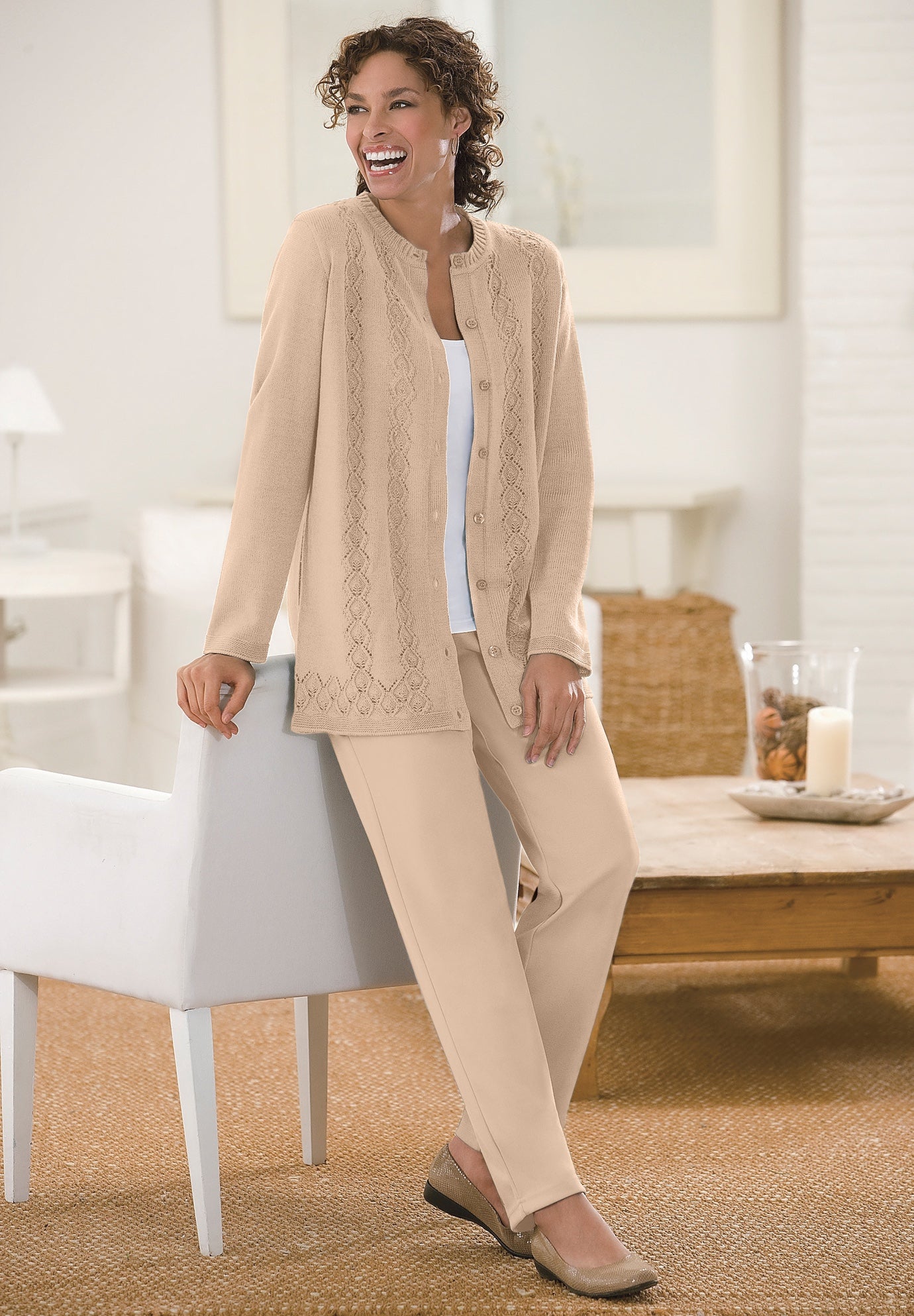Long-Sleeve Pointelle Cardigan image number 2