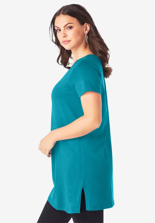 Plus Size Ultimate Cotton V-Neck Short Sleeve Tunic image number 2