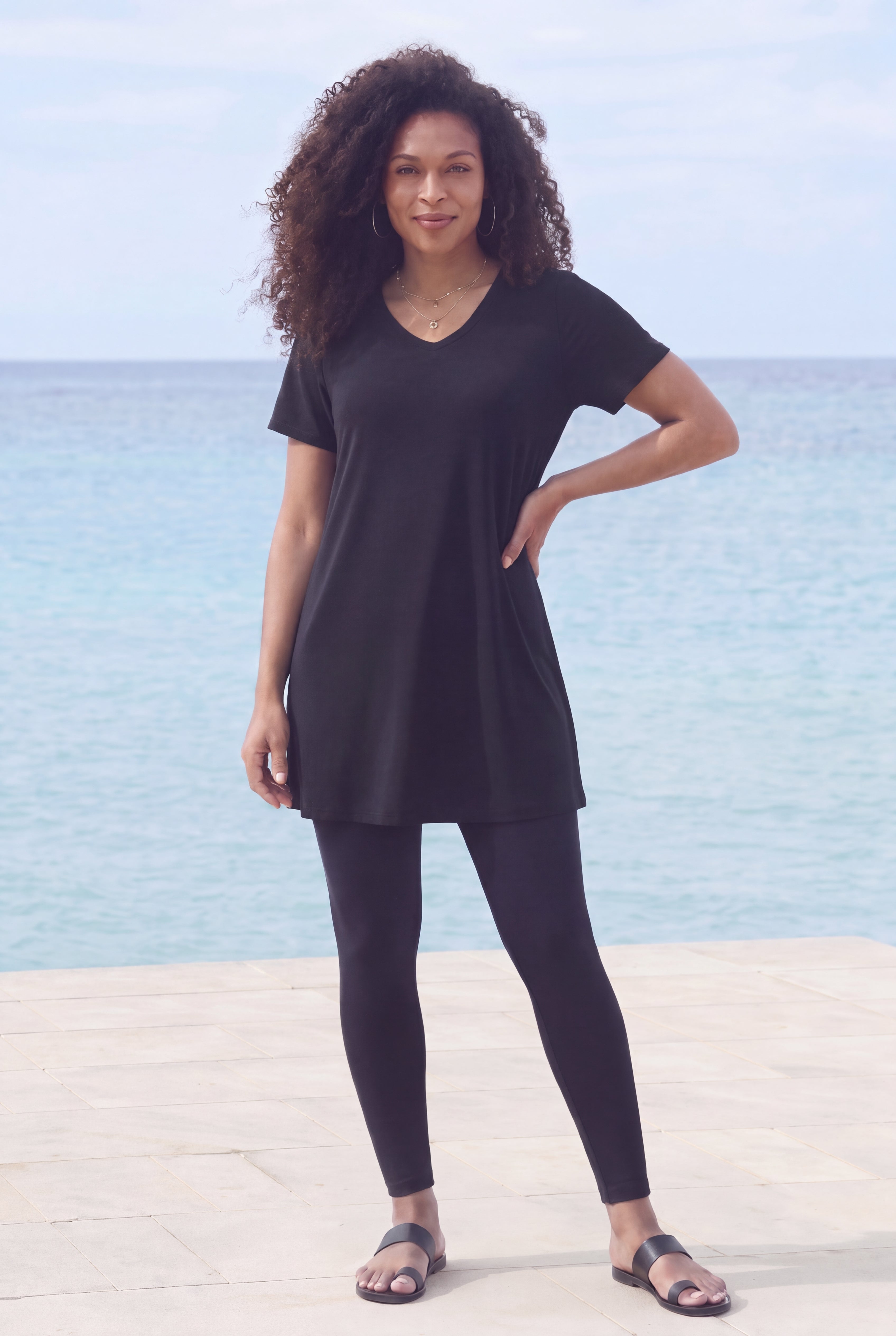 Plus Size Ultimate Cotton V-Neck Short Sleeve Tunic image number 0