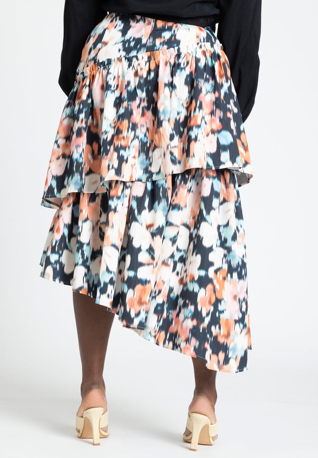 Asym Tiered Printed Skirt image number null