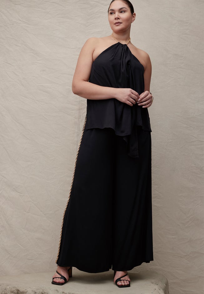 Chain Detail Wide Leg Pant image number null