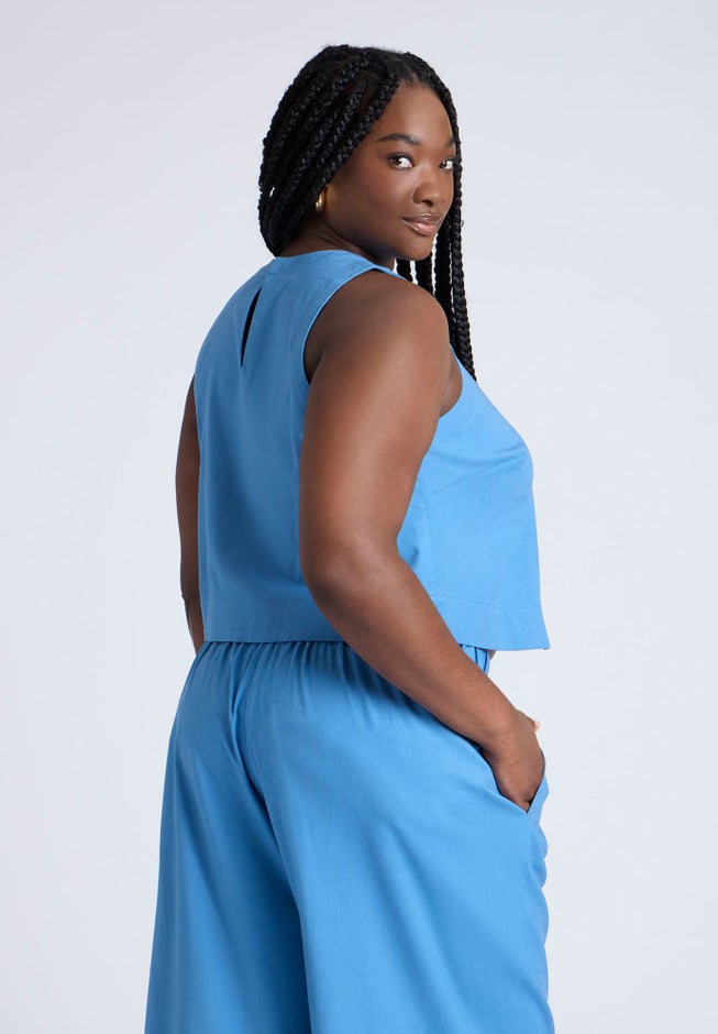 Linen-Blend Boxy Scoop Neck Crop Tank image number 1