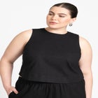 Linen-Blend Boxy Scoop Neck Crop Tank image number 0
