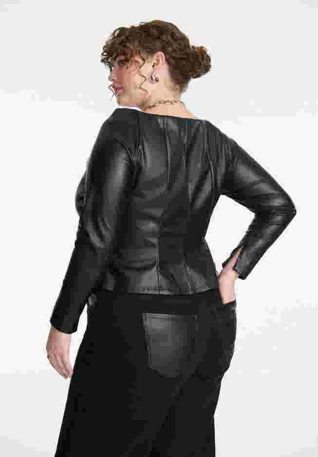Faux Leather Zipper Peplum Top image number 1