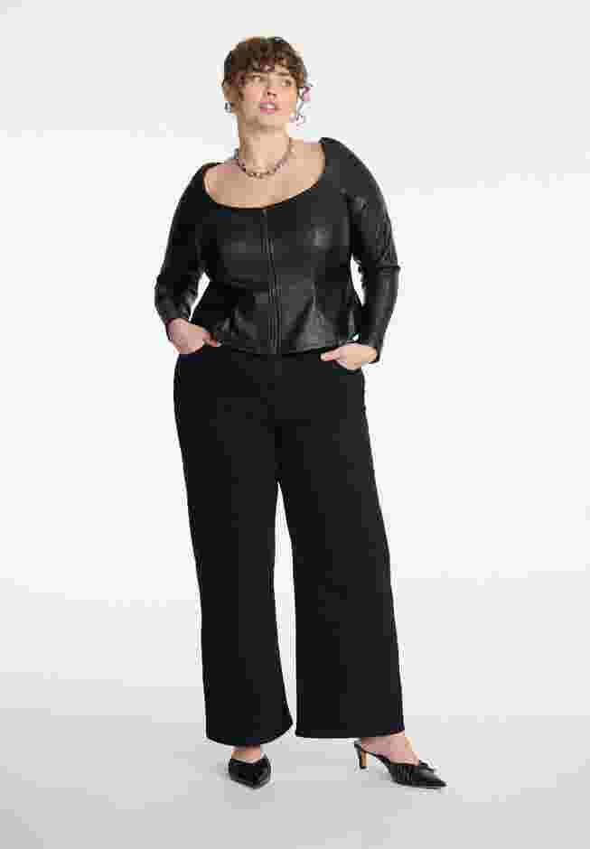 Faux Leather Zipper Peplum Top image number 2