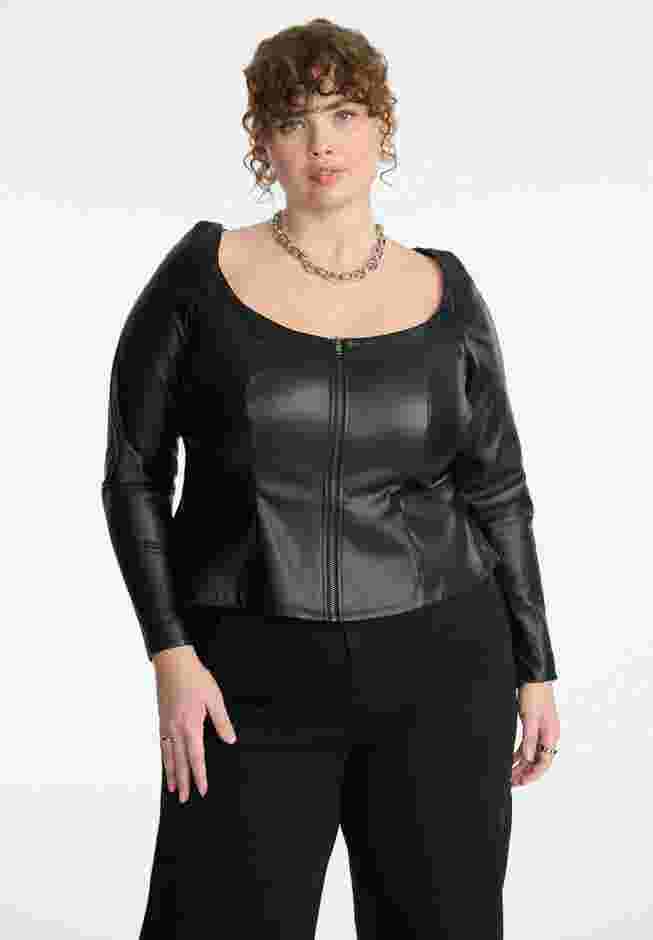Faux Leather Zipper Peplum Top image number 0