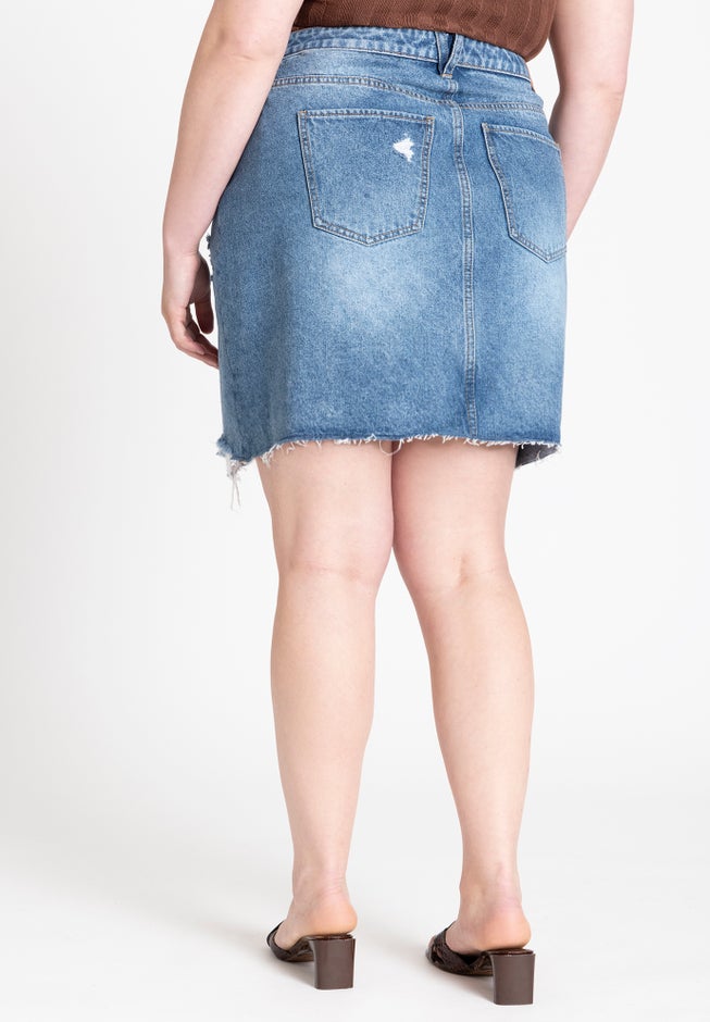 Distressed Denim Mini Skirt image number null