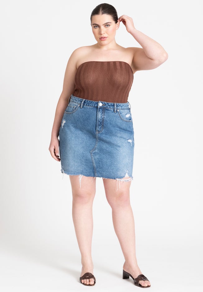 Distressed Denim Mini Skirt image number null