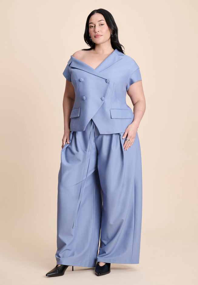 Asym Neckline Short Sleeve Blazer image number 2