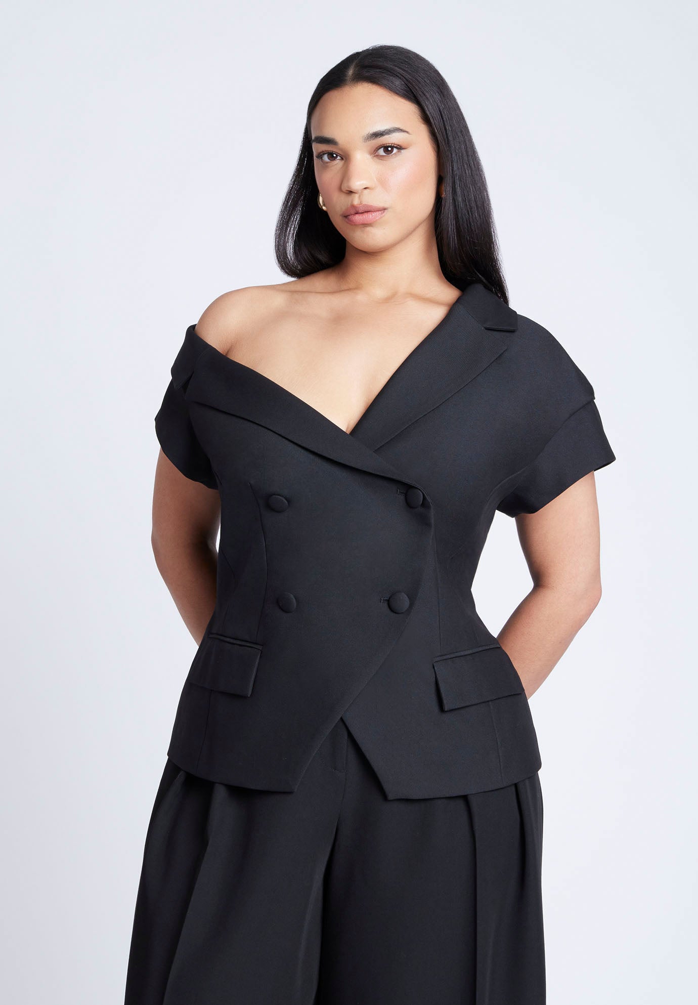 Asym Neckline Short Sleeve Blazer image number 0