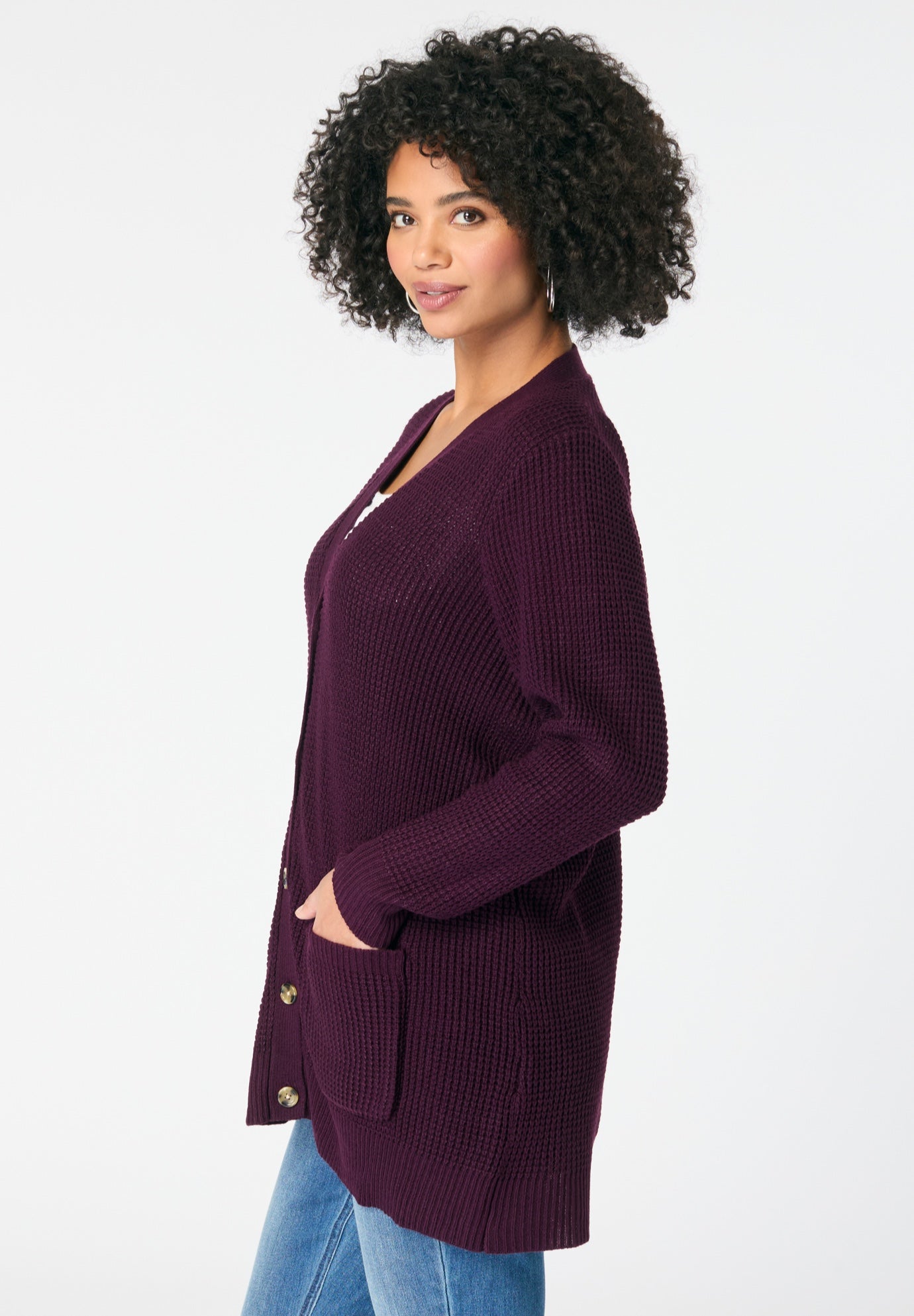 Waffle Button Front Cardigan image number 2