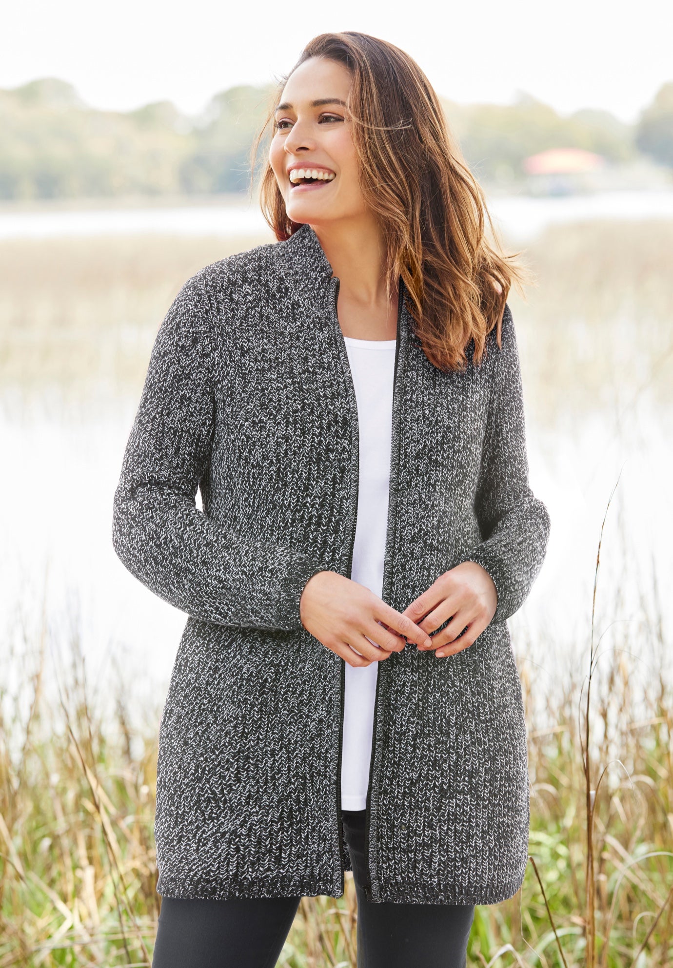 Zip Front Shaker Cardigan image number 2