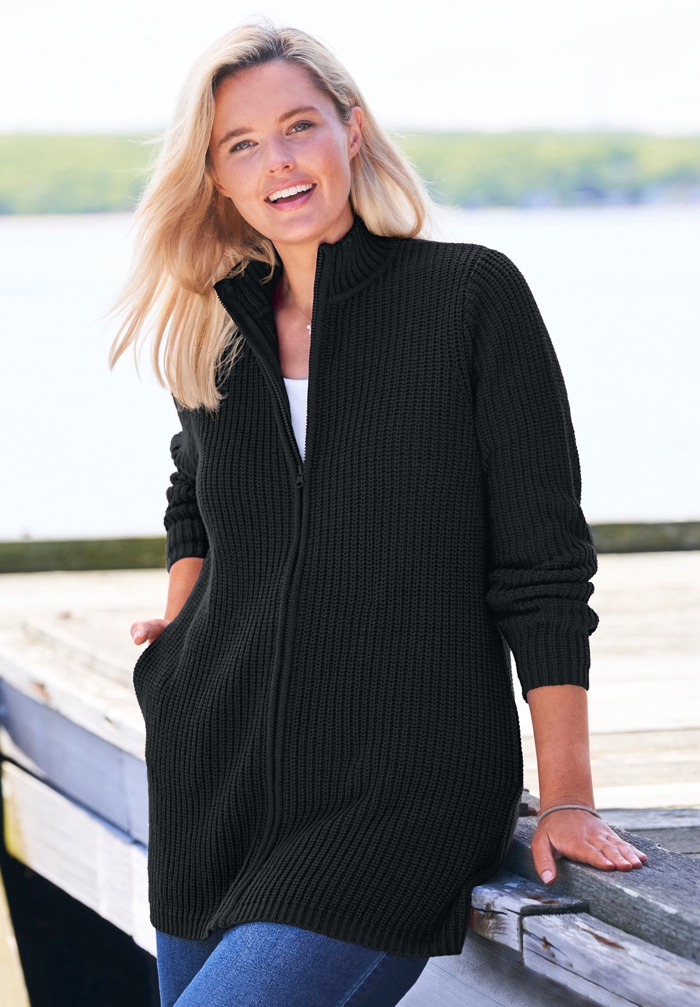 Zip Front Shaker Cardigan Sweater image number 0