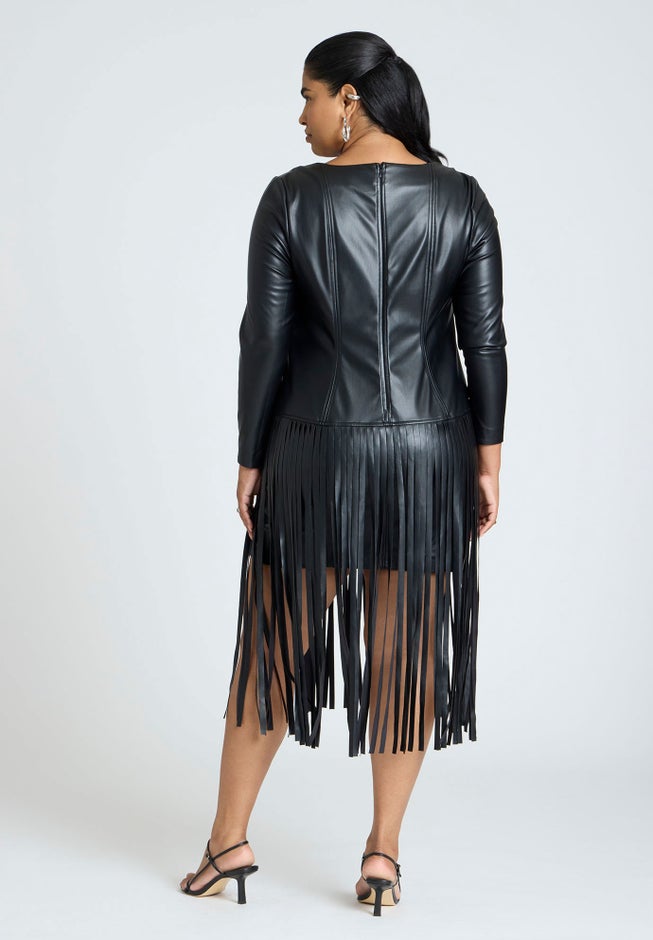 Fringe Faux Leather Dress image number null