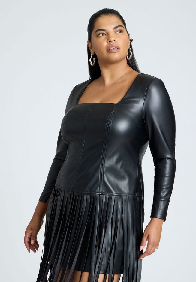Fringe Faux Leather Dress image number null