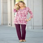 Plus Size Three-Quarter Sleeve Notch Neck Soft Knit Tunic image number null