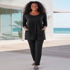 Plus Size Two Pocket Long Sleeve Soft Knit Swing Tunic image number null
