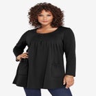 Plus Size Two Pocket Long Sleeve Soft Knit Swing Tunic image number null