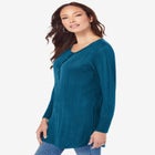 Plus Size Drop Needle Henley Lightweight Sweater Knit image number null