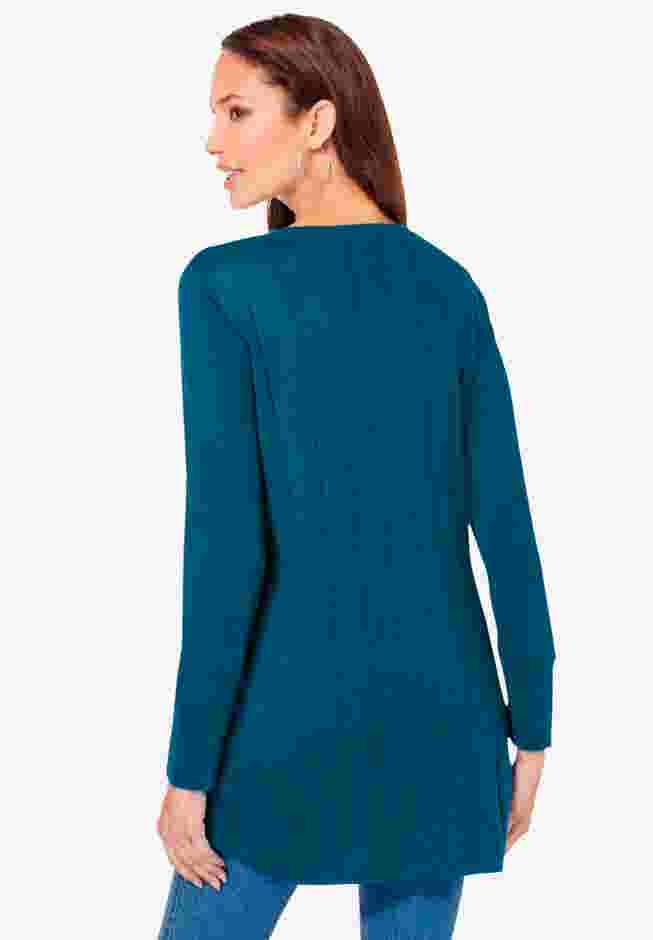 Plus Size Drop Needle Henley Lightweight Sweater Knit image number 2
