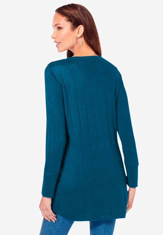 Plus Size Drop Needle Henley Lightweight Sweater Knit image number 2