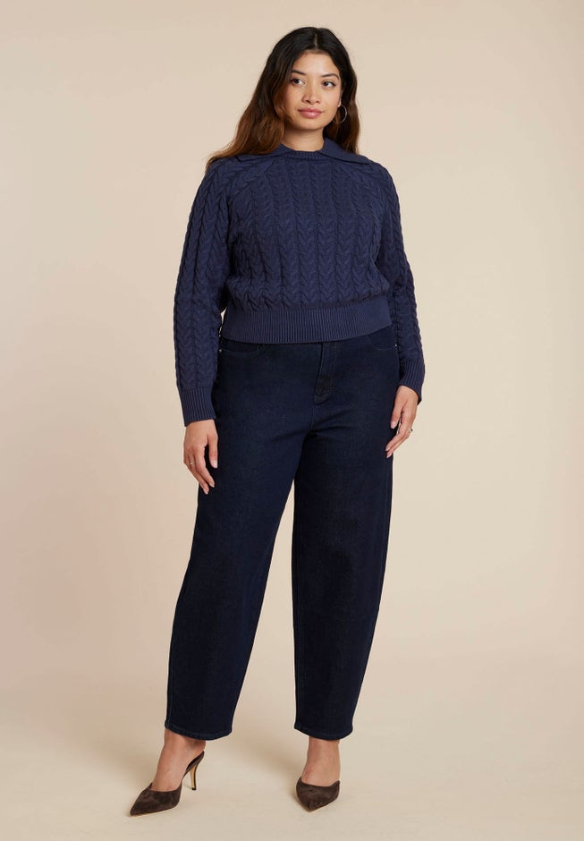 Cableknit Sweater With Wide Collar image number 2