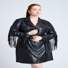 Faux Leather Fringe Blazer Mini Dress image number null