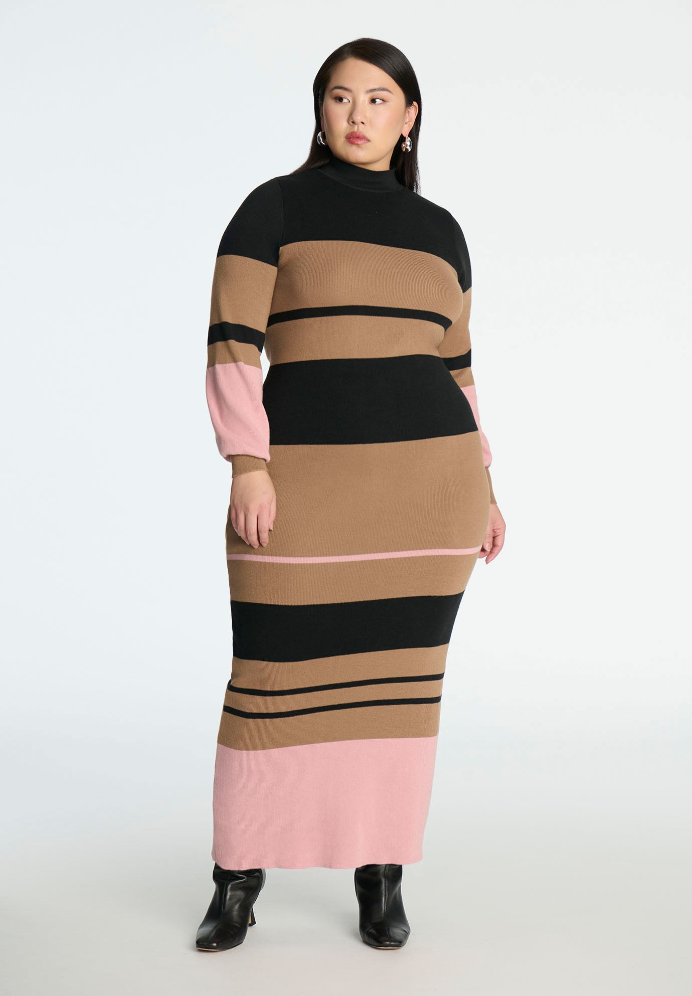 Striped Mock Neck Sweater Dress image number 0