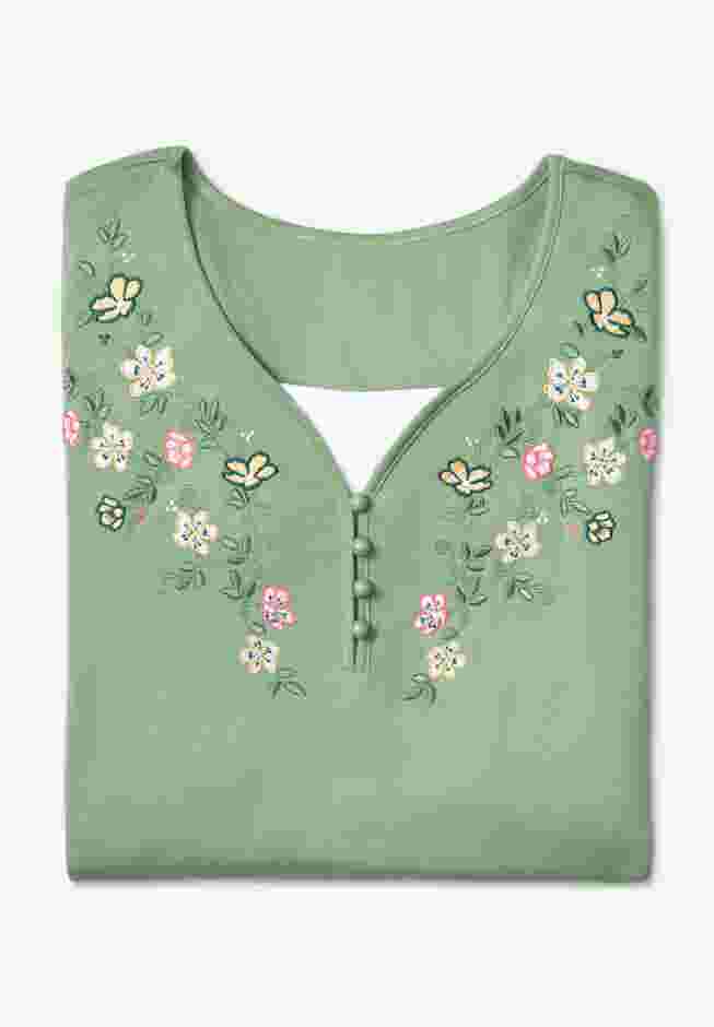7-Day Layered-Look Embroidered Henley Tunic image number 2