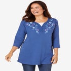 7-Day Layered-Look Embroidered Henley Tunic image number null