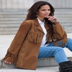 Plus Size Fringe Suede Jacket image number null