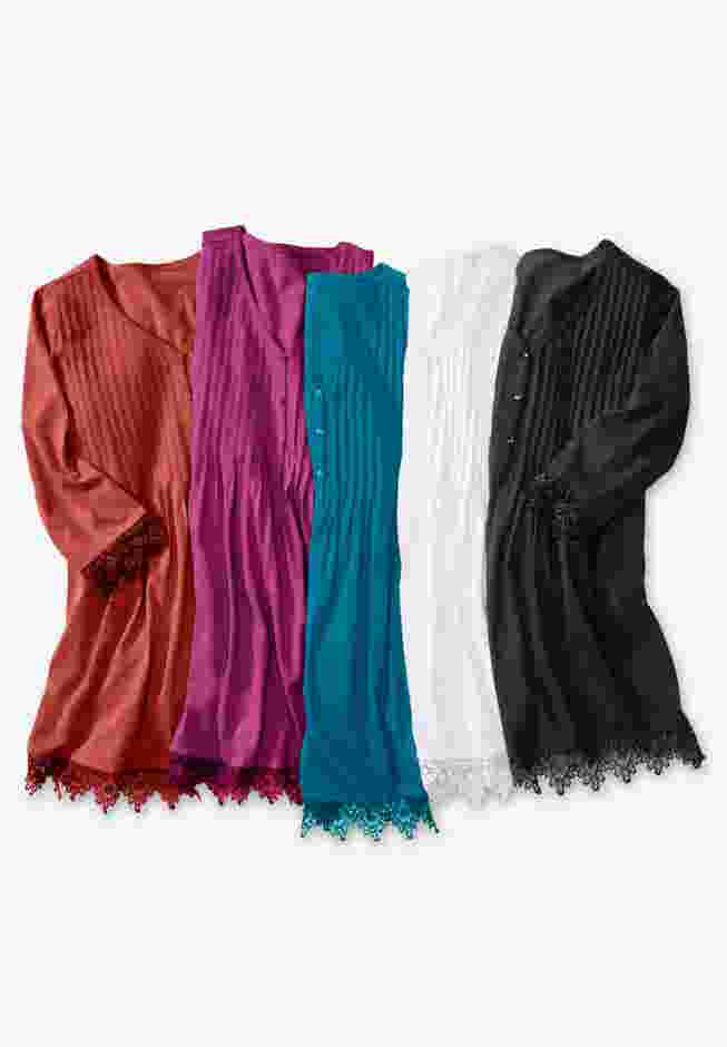 Pintuck Henley Crochet Trim Tunic image number 3