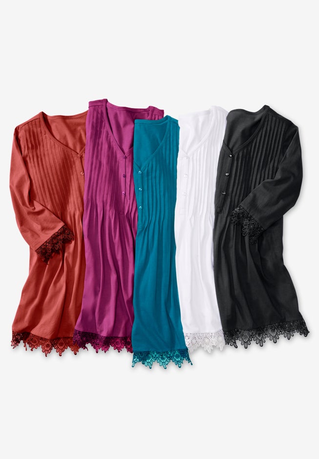 Pintuck Henley Crochet Trim Tunic image number null