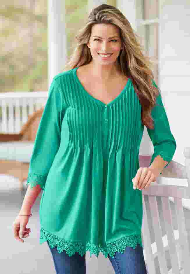 Pintuck Henley Crochet Trim Tunic image number 5