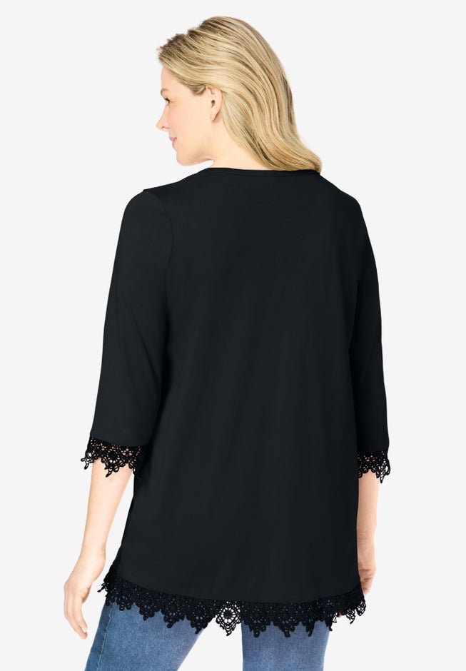 Pintuck Henley Crochet Trim Tunic image number null