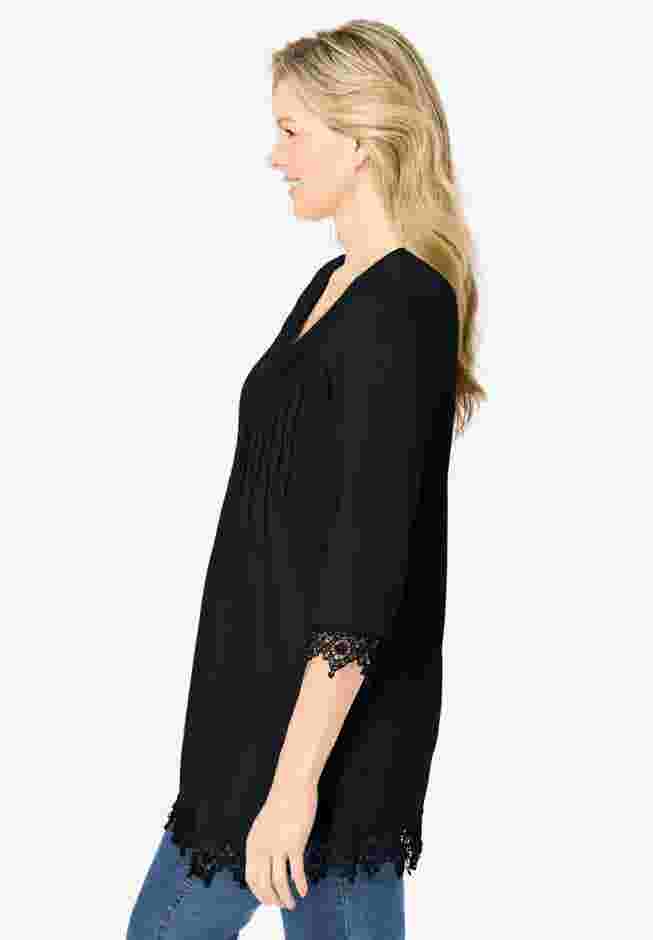 Pintuck Henley Crochet Trim Tunic image number 2