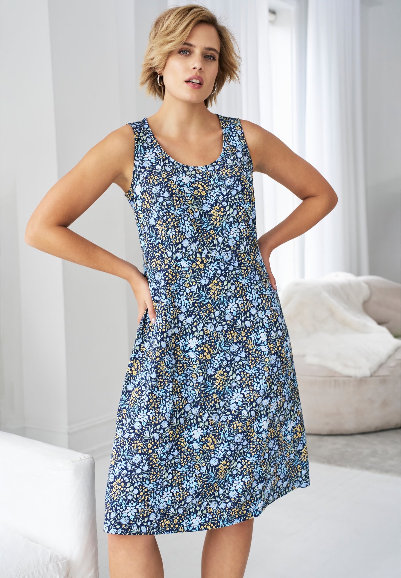 Stretch Jersey Knit Sleeveless Scoop Neck Fit and Flare Dress image number 0