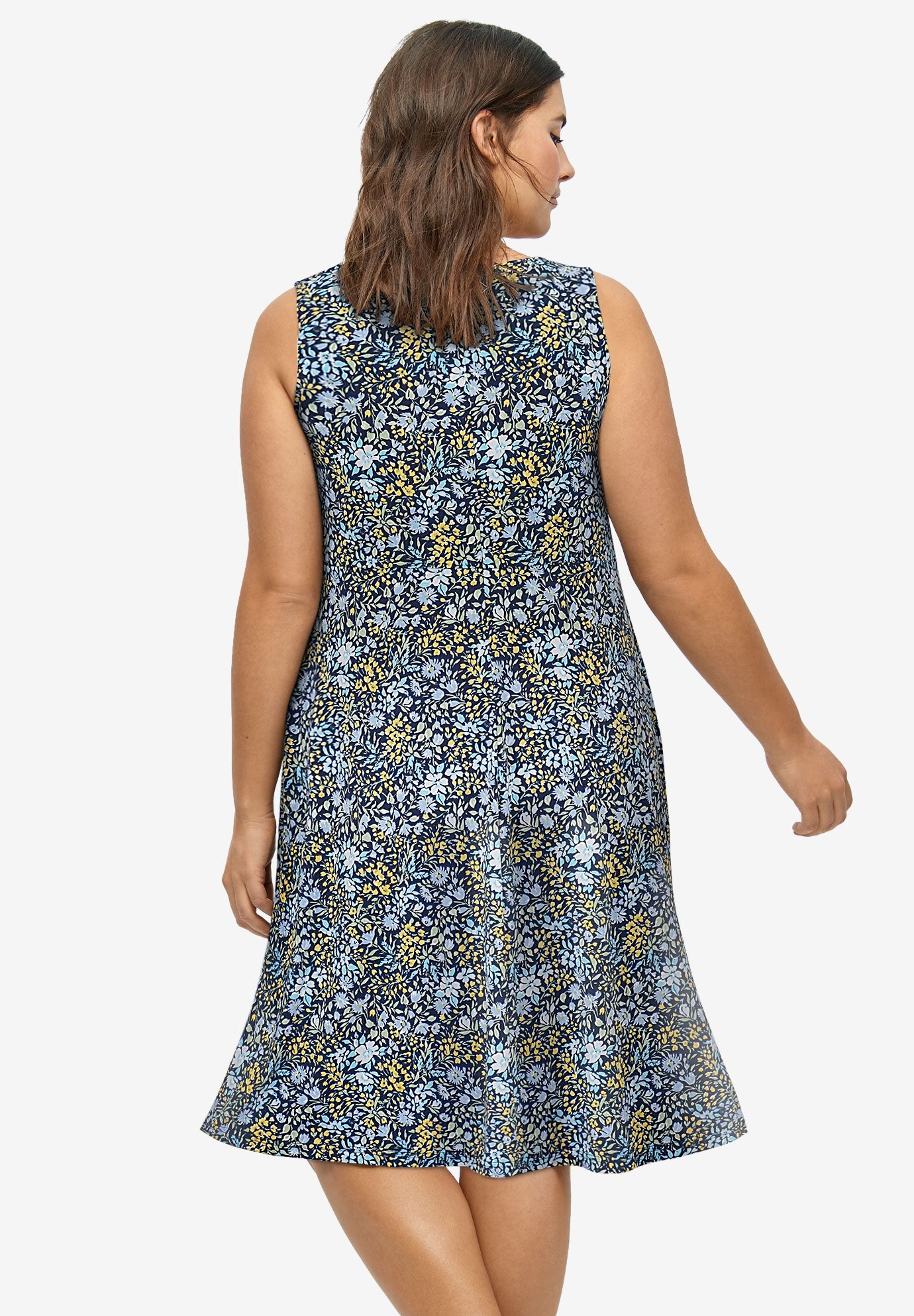 Stretch Jersey Knit Sleeveless Scoop Neck Fit and Flare Dress image number 1