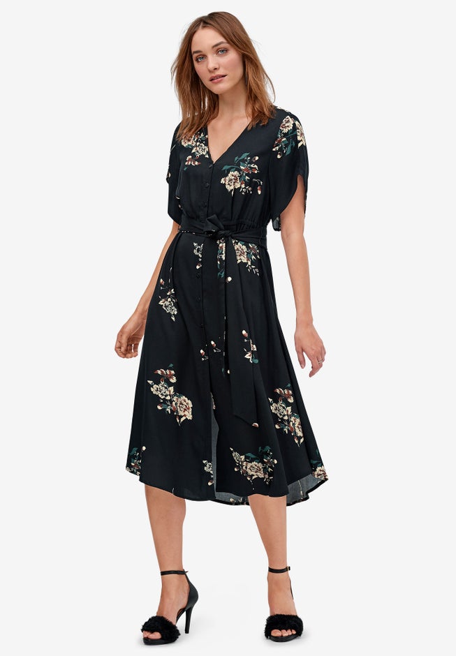 Keyhole-Back Button-Front Shirtdress image number 0
