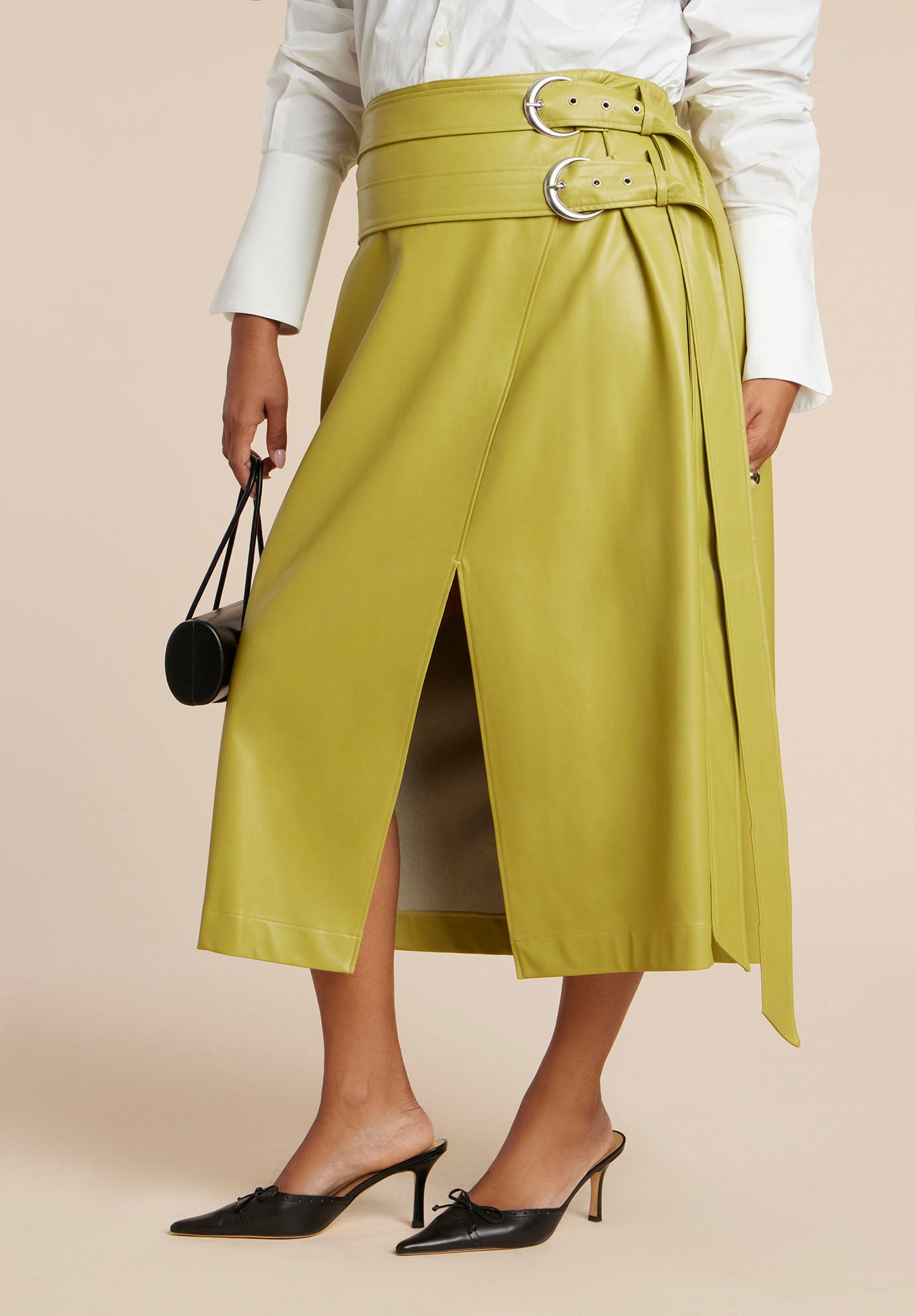 Double Belt Wrap Faux Leather Skirt image number 1