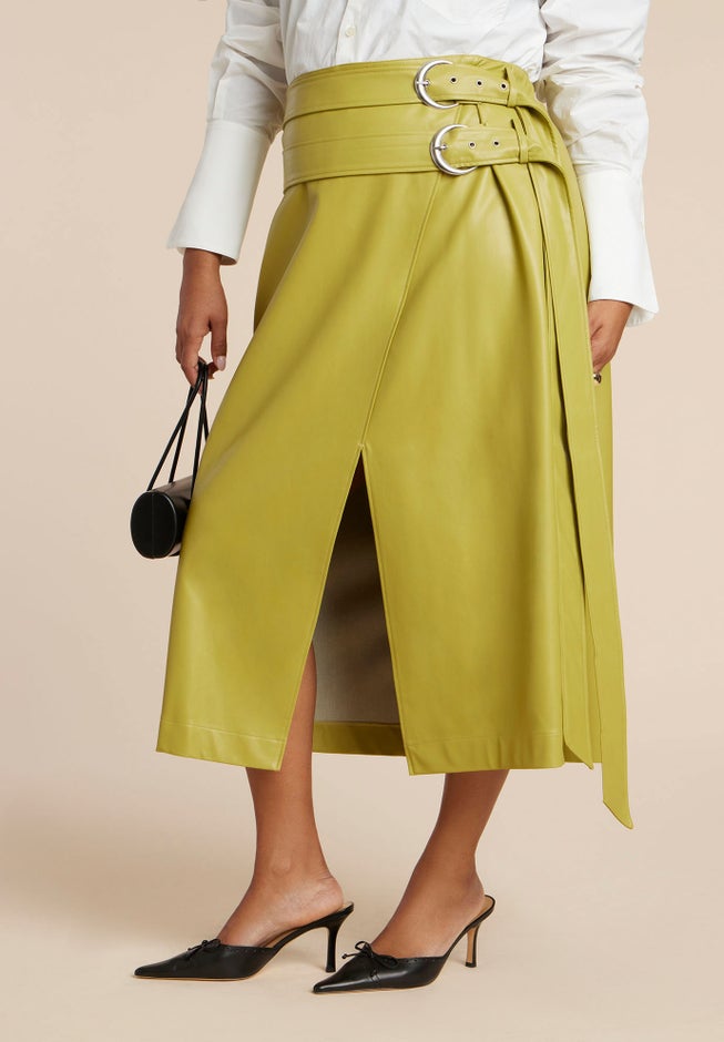 Double Belt Wrap Faux Leather Skirt image number 1