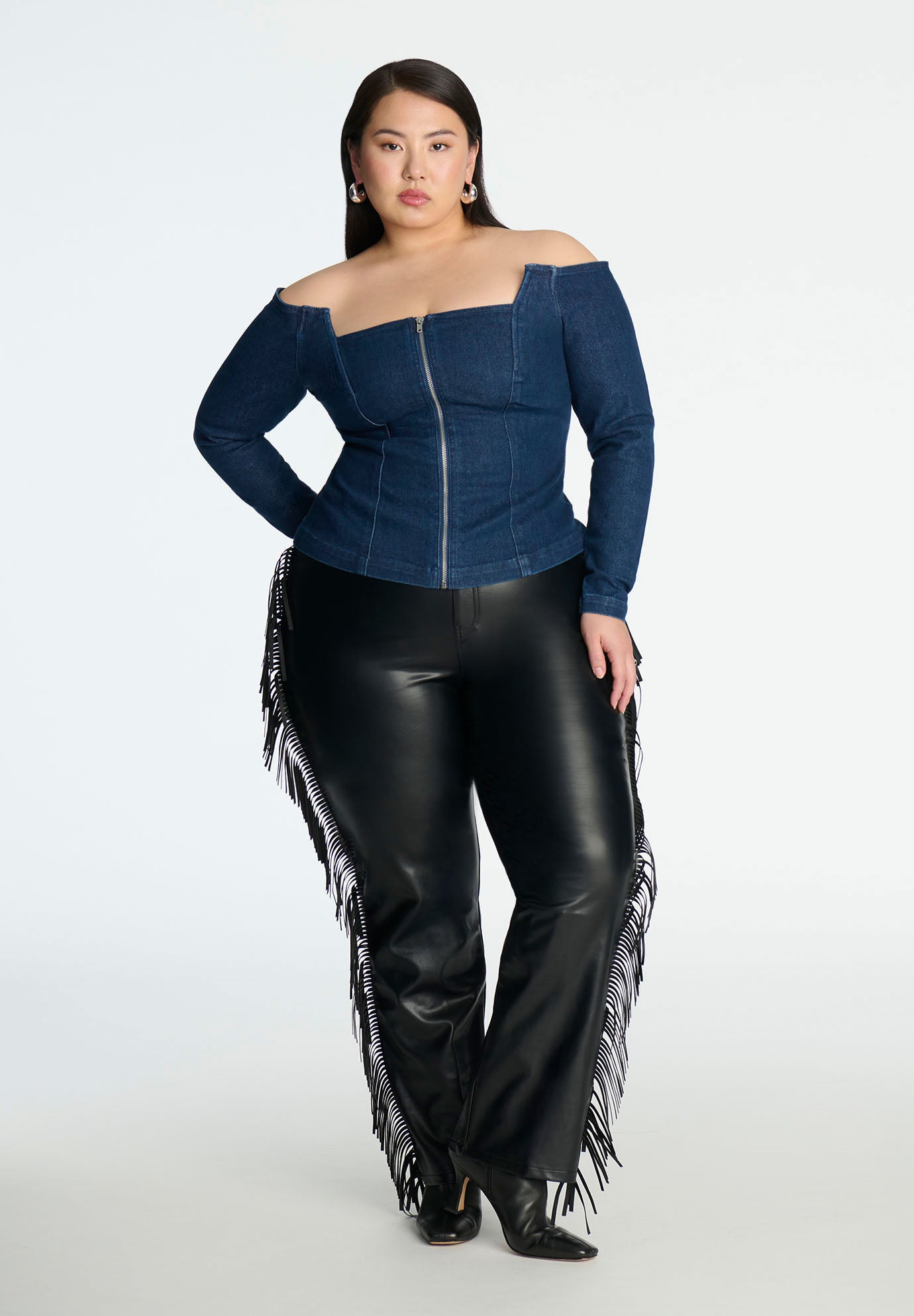 Faux Leather Pant With Fringe image number 0