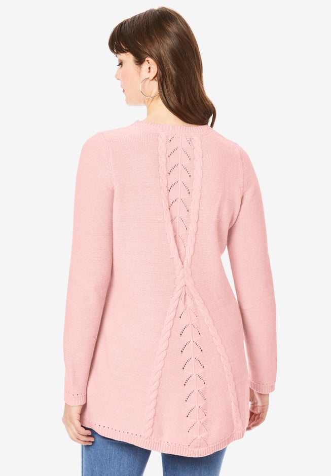 Plus Size Lace Yoke Pullover Sweater image number 2